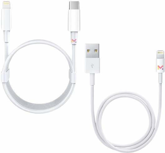 Set 2 cabluri de date Mercaton de încărcare 1 X Type-c Lightning 1 X Usb Lightning Alb 2a 1m