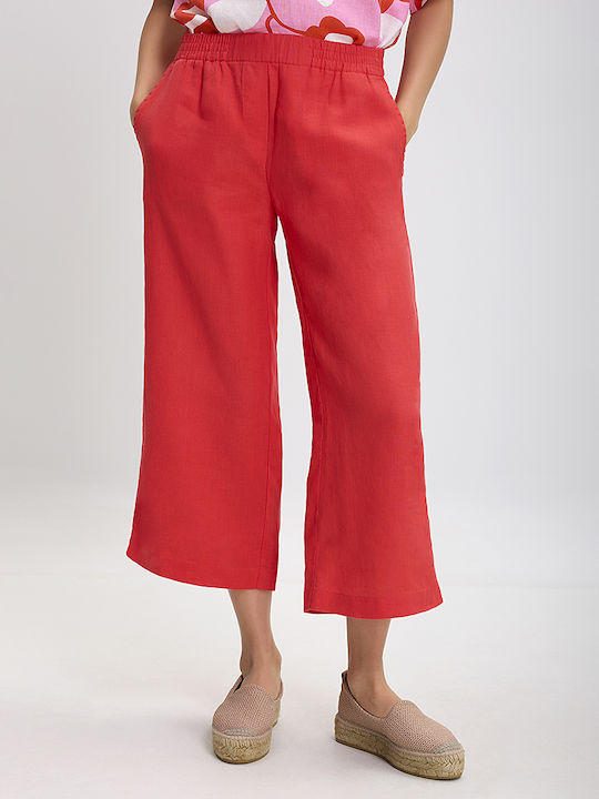 Clarina Women's Linen Trousers with Elastic RED