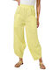 First Woman Women's High-waisted Cotton Trousers with Elastic Yellow