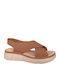 Leather Women's Flat Sandals Anatomic in Tabac Brown Color