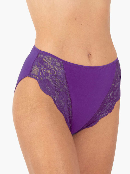 A.A UNDERWEAR Τai Plus Cotton Women's Slip Seamless with Lace Purple