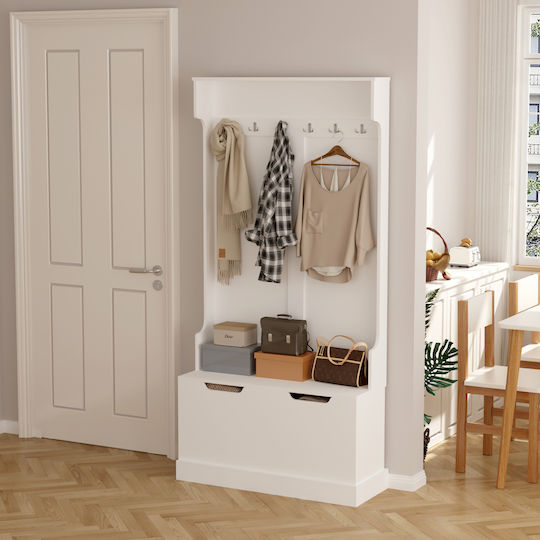 Kaylor Mobilier de Intrare cu Cuier & Dulap pentru Pantofi Alb 93x34x180cm