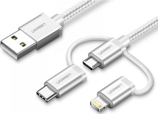 Ugreen Braided USB to Lightning / Type-C / micro USB Cable 2A Λευκό 1.5m 50203