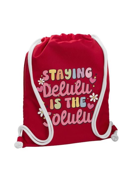 Delulu Backpack Drawstring Gymbag Red Pocket 40x48cm & Thick Cords