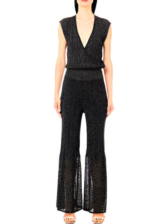 Liu-jo Better Black Ribbed Wrap Jumpsuit