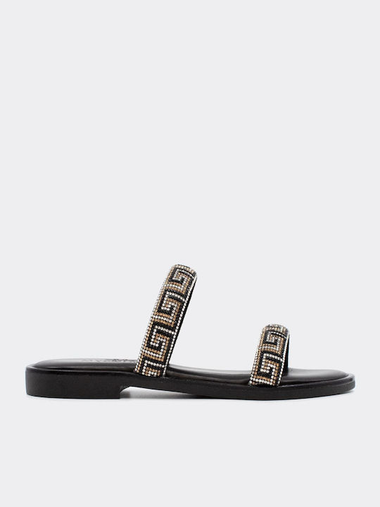 Myconian Greek Sandal Piele Sandale dama în Negru Culoare