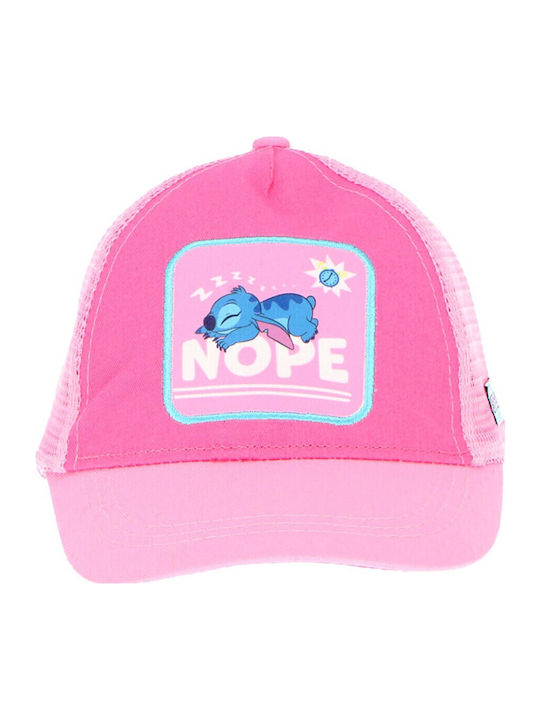 Disney Παιδικό Καπέλο Jockey Υφασμάτινο Stitch Ροζ