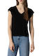 Tiffosi Women's Summer Blouse Short Sleeve with V Neckline Black