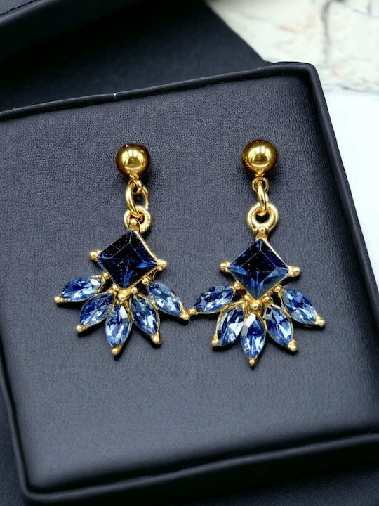 Stahl Gold Hängende Ohrringe verziert mit dunkelblauer Zirkonblume