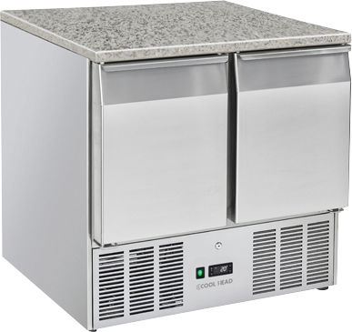 Cool Head Edelstahl Kühltisch Pizza 214Es mit Schublade und Kühlaggregat L90xB70xH87cm