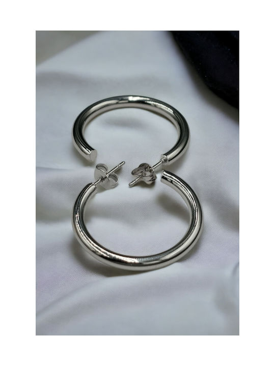 Steel Silver Thick Hoop Earrings