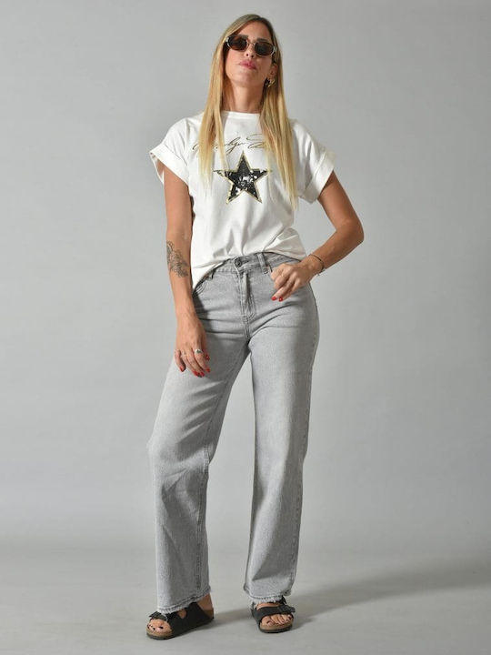 Belle Femme Women's Jean Trousers in Straight Line Grey