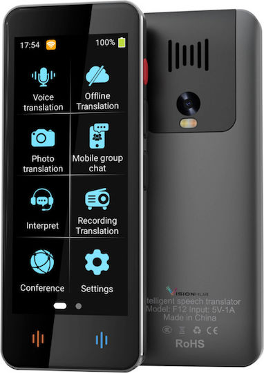 Traducător Vocal Digital Inteligent Bidirecțional Peste 137 de Limbi Online Offline Visionhub Traducere în Timp Real Voce Text Fotografii Wi-fi Ecran Tactil de 2,4 Inch 8gb Negru