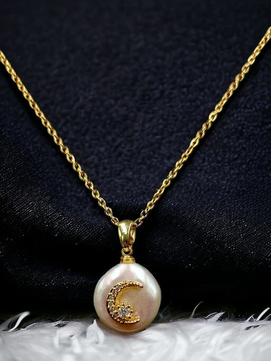 Charm Mond aus Vergoldet Stahl mit Perlen