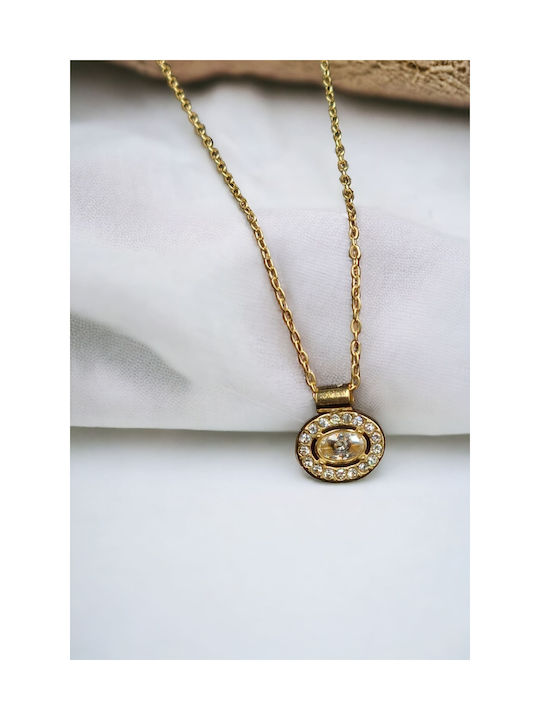 Necklace from Gold Plated Steel with Zircon