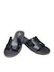 Leather Women's Flat Sandals in Black Color