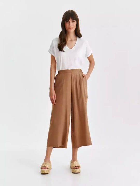 Дамски панталони с широки крачоли в кафяв цвят