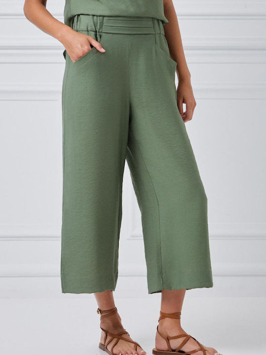 Bill Cost Women's Fabric Trousers with Elastic Green
