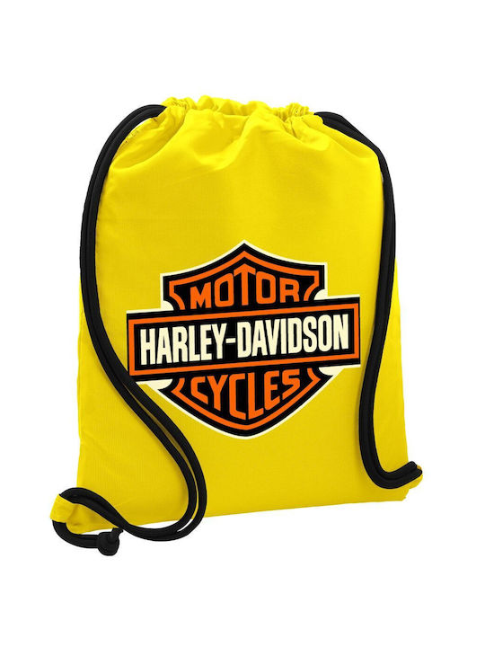 Motor Harley Davidson Τσάντα Πλάτης Πουγκί Gymbag Κίτρινη Τσέπη 40x48cm & Χονδρά Κορδόνια