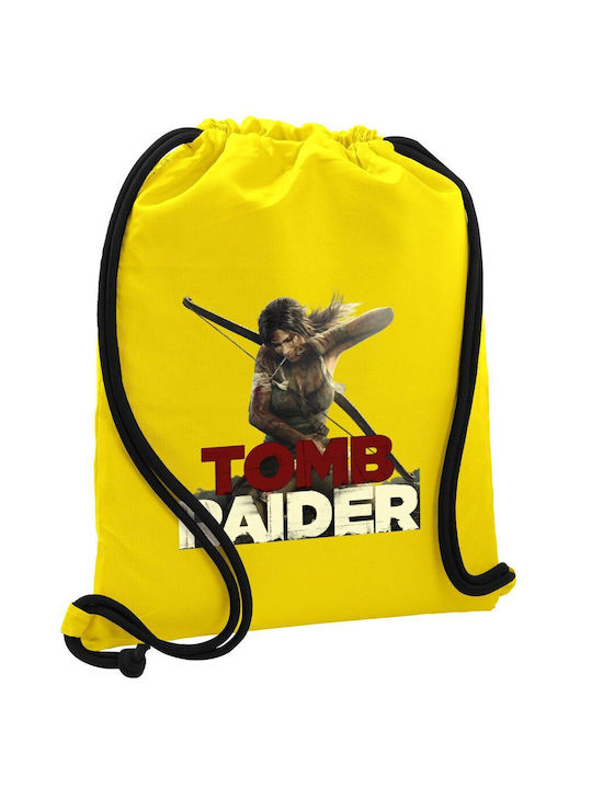 Tomb Raider Backpack Bag Gymbag Yellow Pocket 40x48cm & Thick Cords