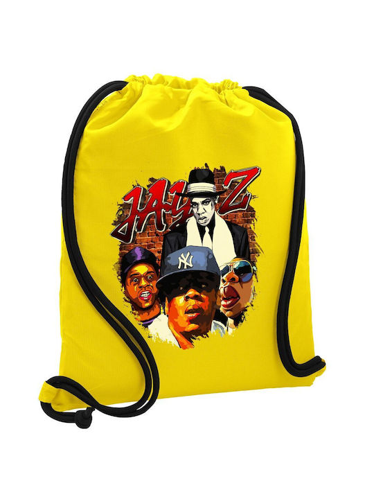 Rucsac Jay-z Gymbag cu buzunar galben, dimensiuni 40x48cm și șnururi groase