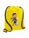 Rucsac de sală cu desen Lionel Messi, buzunar galben, 40x48cm și șireturi groase