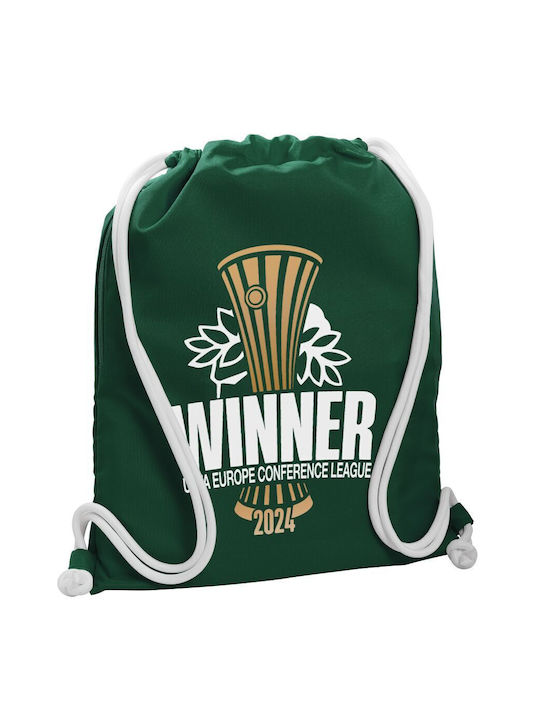 Europa Conference League Winner Τσάντα Πλάτης Πουγκί Gymbag Bottle Green Τσέπη 40x48cm & Χονδρά Λευκά Κορδόνια