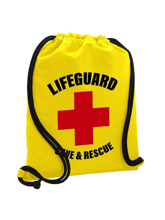 Lifeguard Save & Rescue Τσάντα Πλάτης Πουγκί Gymbag Κίτρινη Τσέπη 40x48cm & Χονδρά Κορδόνια