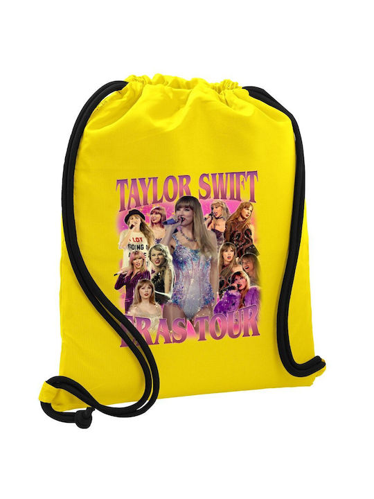 Rucsac Taylor Swift Gymbag cu buzunar galben 40x48cm și curele groase