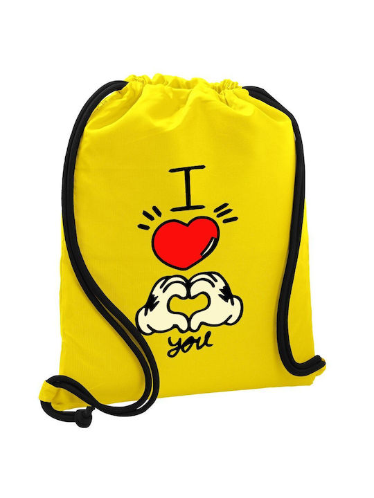 Comics Hands Love Backpack Drawstring Gymbag Yellow Pocket 40x48cm & Thick Cords