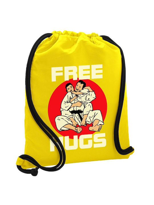 Judo Free Hugs Τσάντα Πλάτης Πουγκί Gymbag Κίτρινη Τσέπη 40x48cm & Χονδρά Κορδόνια