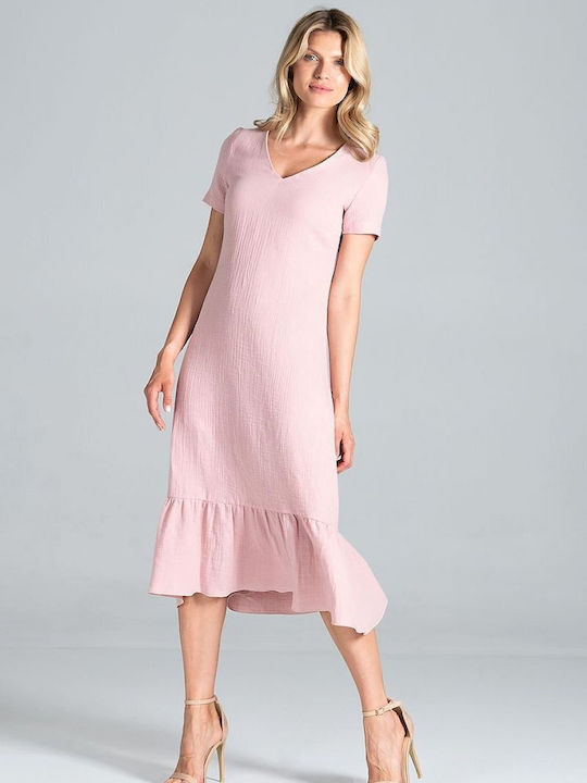 Figl Midi Dress with Ruffle Pink