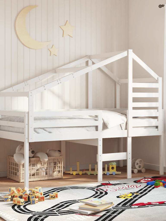 Pat pentru Copii Loft Bed Single Alb pentru Sal...