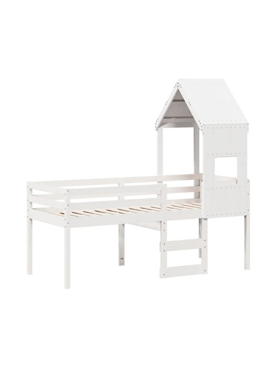 Pat pentru Copii Loft Bed Single Alb pentru Sal...