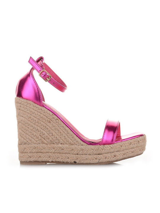 Siamoshoes Women's Synthetic Leather Platform Espadrilles Fuchsia