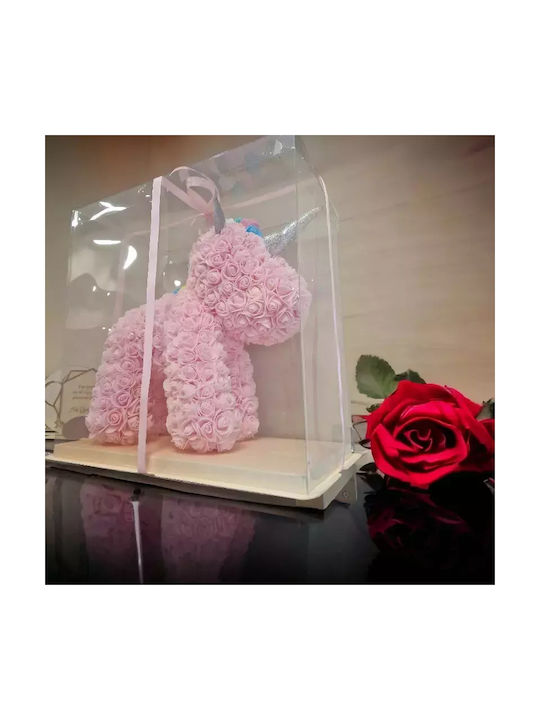 Unicorn din Trandafiri Artificiali 65cm în cutie
