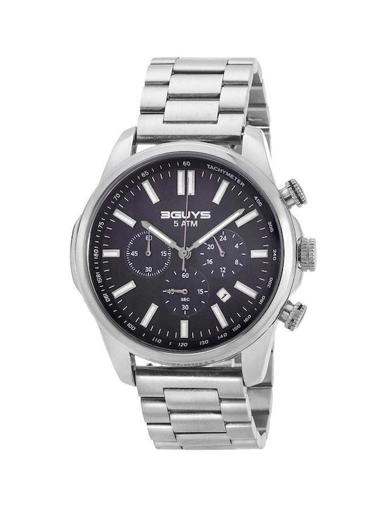 3Guys Watch Chronograph Battery with Silver Metal Bracelet