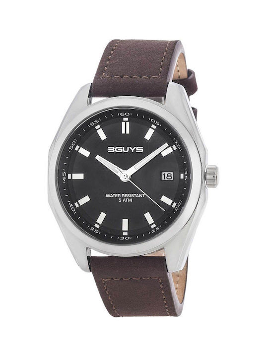 3Guys Watch Battery with Brown Leather Strap