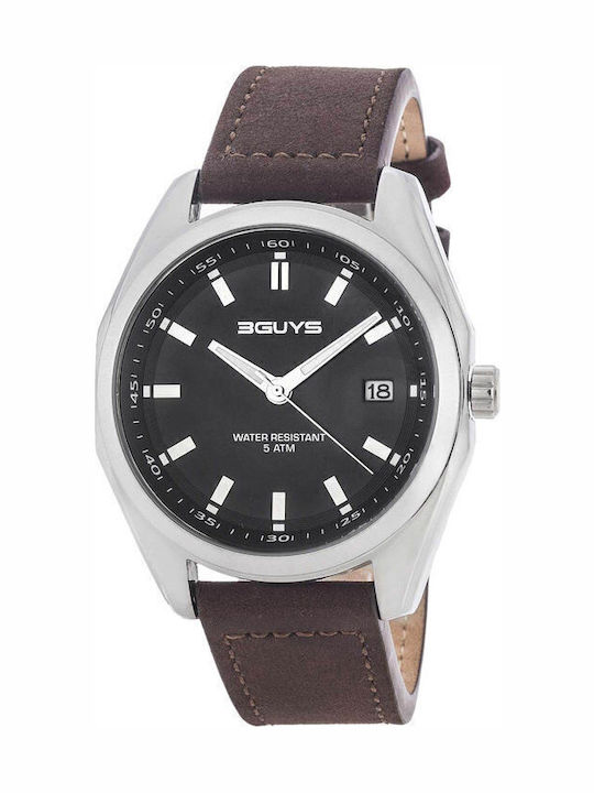 3Guys Men's Watch 45mm Chronograph Battery with Brown Leather Strap