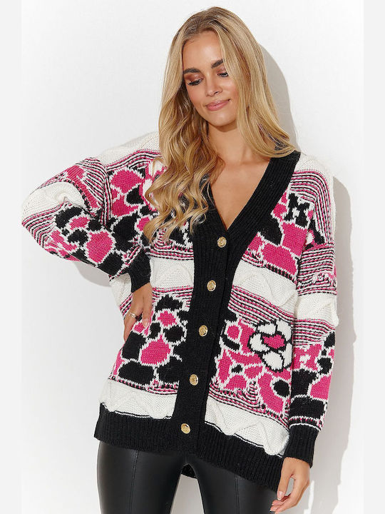 Makadamia Long Women's Knitted Cardigan with Buttons Multicolour