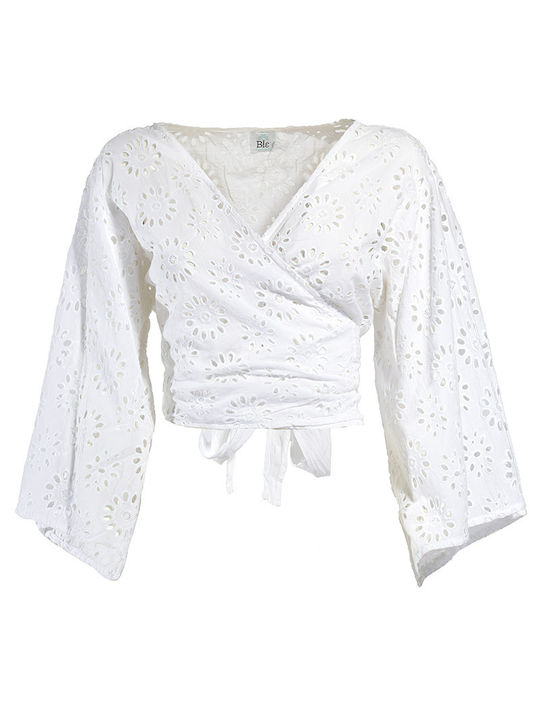 Ble Resort Collection Women's Blouse Cotton with Lace White