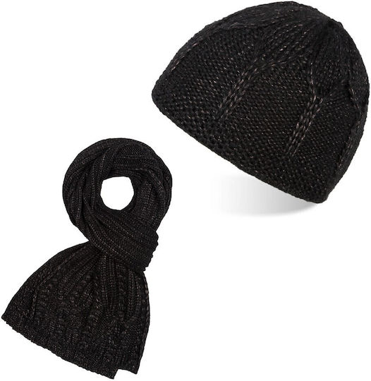 Frauen Set mit Beanie Gestrickt in Schwarz Farbe