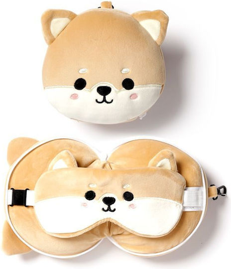 Puckator Travel Pillow Travel Set Pillow and Mask for Kids 27x15x7cm Brown