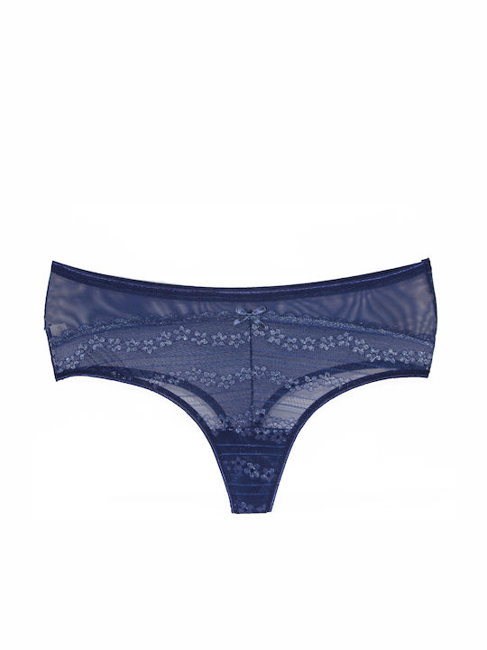 Hellena Paris String με Δαντέλα Μπλε