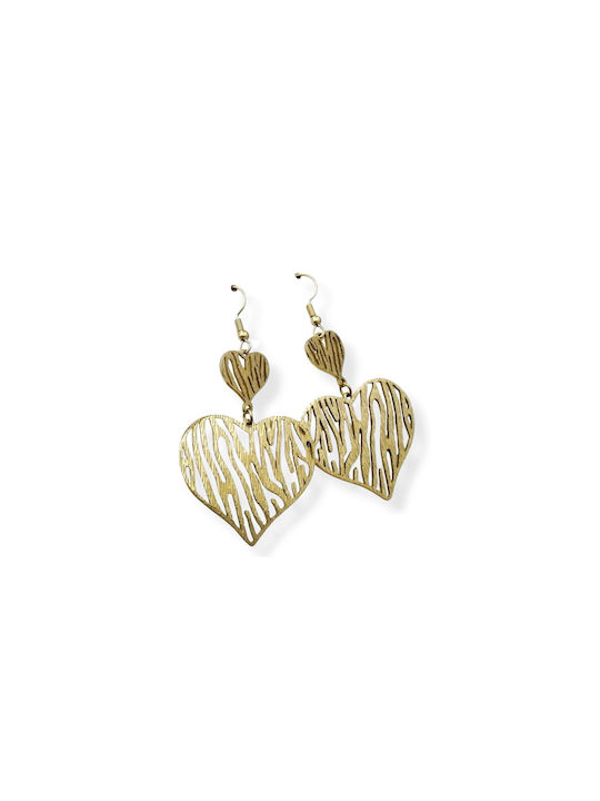 Stainless Steel Hanging Heart Earrings Gold 1 pair