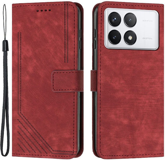 Stripe Pattern Wallet Κόκκινο (Xiaomi Poco F6 Pro 5G)