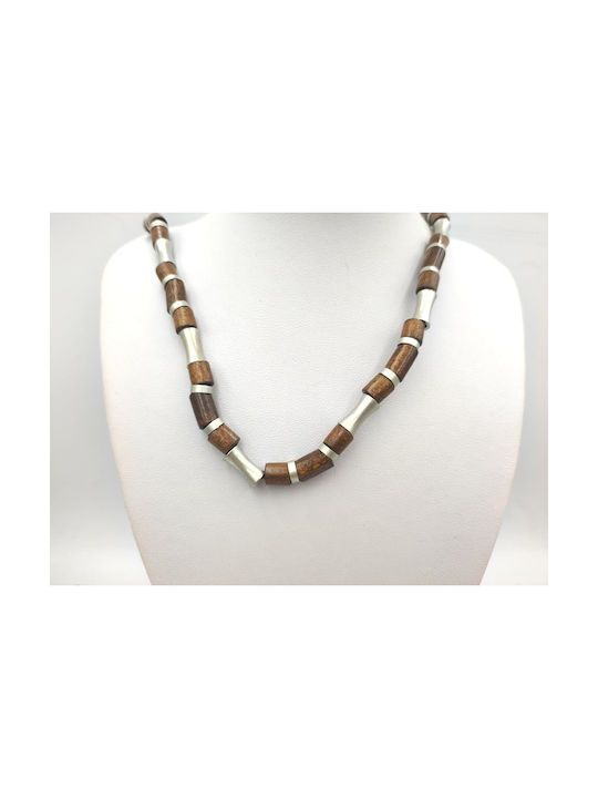 Wooden Metal Bead Necklace 45cm 1 piece