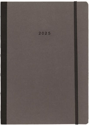 Next Diary 2025 Natural Weekly Flexi Dark Grey Elastic 17x25cm