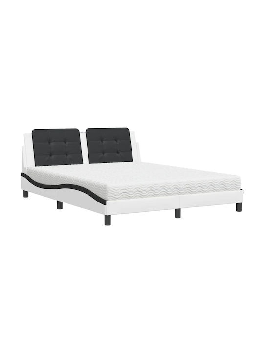 Κρεβάτι Υπέρδιπλο Επενδυμένο με Ύφασμα Μαύρο/λευκό με Τάβλες για Στρώμα 160x200cm