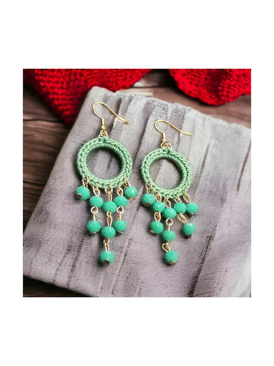 Handmade Knitted Petrol Earrings with Semiprecious Stones